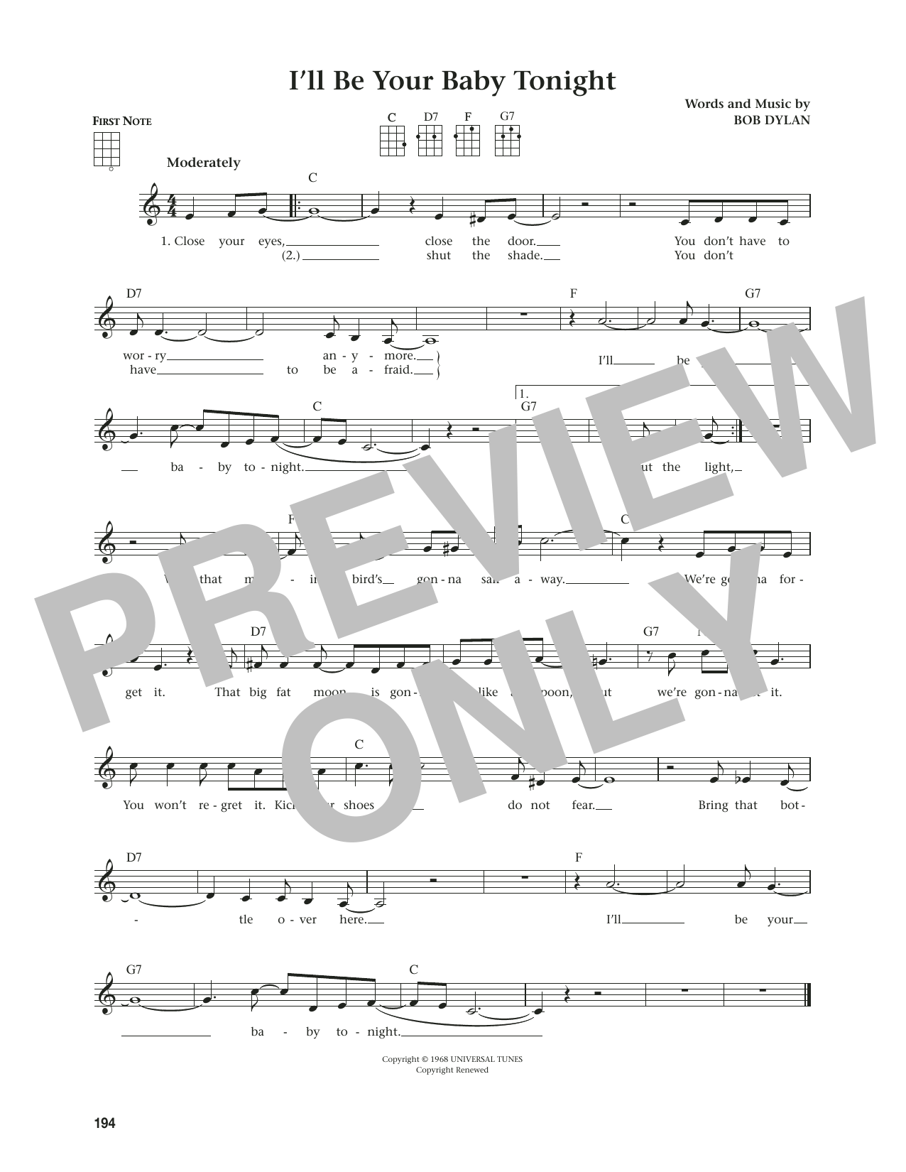 Bob Dylan I'll Be Your Baby Tonight (from The Daily Ukulele) (arr. Jim Beloff) Sheet Music Notes & Chords for Ukulele - Download or Print PDF