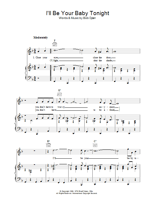 Bob Dylan I'll Be Your Baby Tonight Sheet Music Notes & Chords for Ukulele Lyrics & Chords - Download or Print PDF