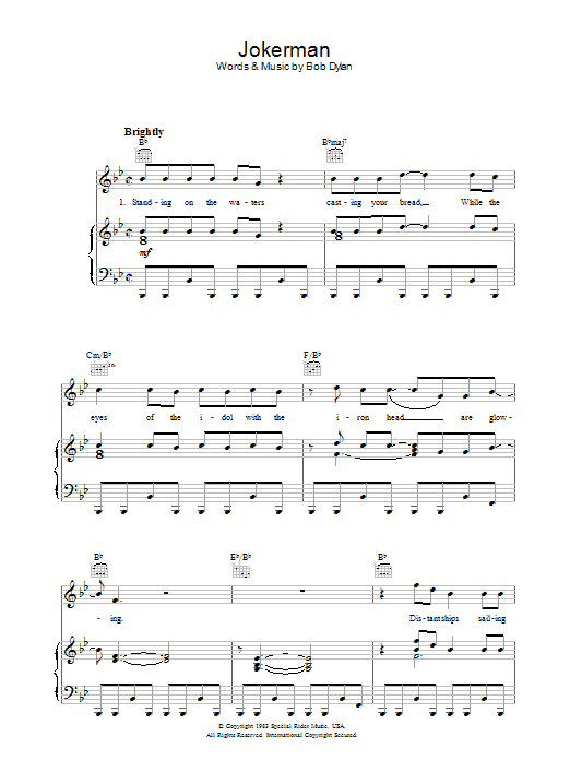 Bob Dylan Jokerman Sheet Music Notes & Chords for Piano, Vocal & Guitar (Right-Hand Melody) - Download or Print PDF