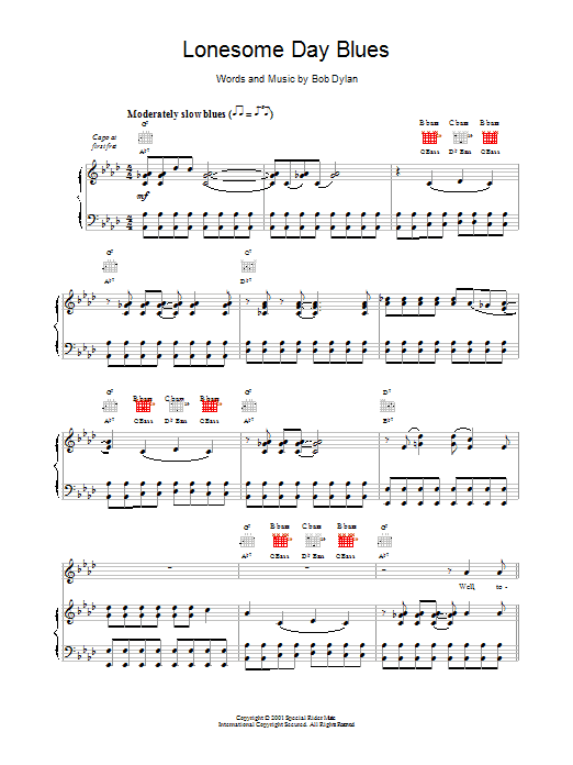 Bob Dylan Lonesome Day Blues sheet music notes and chords. Download Printable PDF.