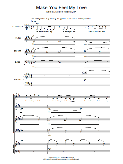 Bob Dylan Make You Feel My Love (arr. Jeremy Birchall) Sheet Music Notes & Chords for SATB - Download or Print PDF