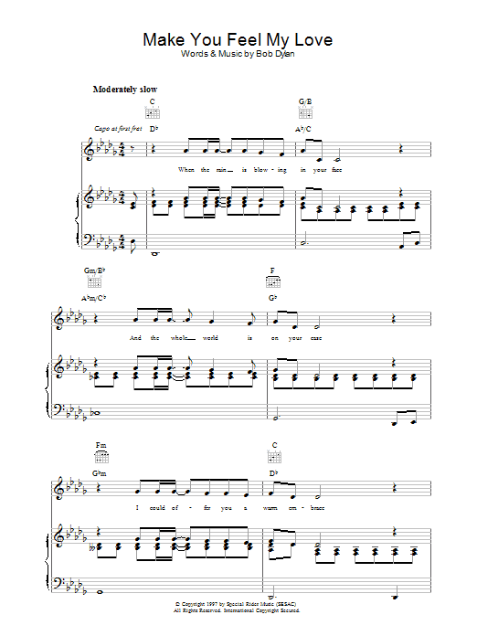 Bob Dylan Make You Feel My Love Sheet Music Notes & Chords for Lyrics & Piano Chords - Download or Print PDF