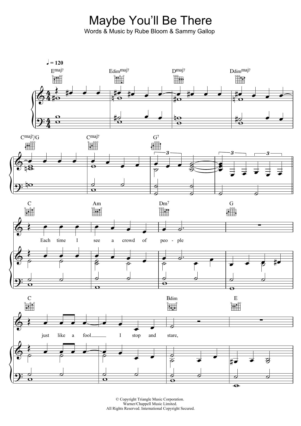 Bob Dylan Maybe You'll Be There Sheet Music Notes & Chords for Piano, Vocal & Guitar (Right-Hand Melody) - Download or Print PDF
