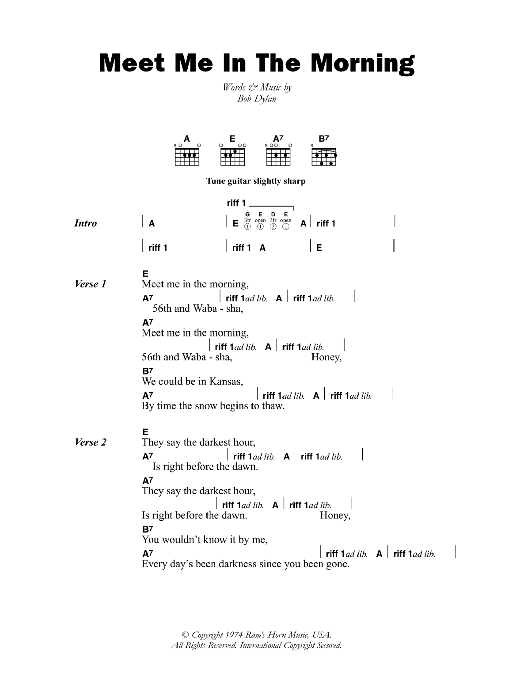 Bob Dylan Meet Me In The Morning Sheet Music Notes & Chords for Lyrics & Chords - Download or Print PDF