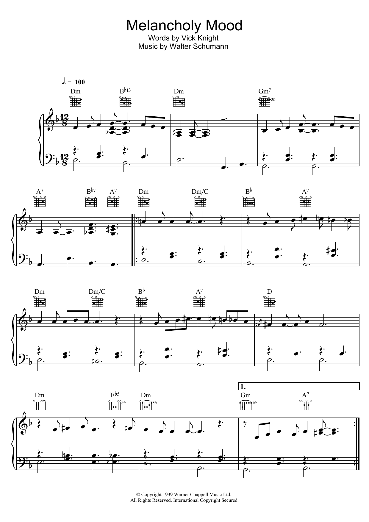 Bob Dylan Melancholy Mood Sheet Music Notes & Chords for Piano, Vocal & Guitar (Right-Hand Melody) - Download or Print PDF