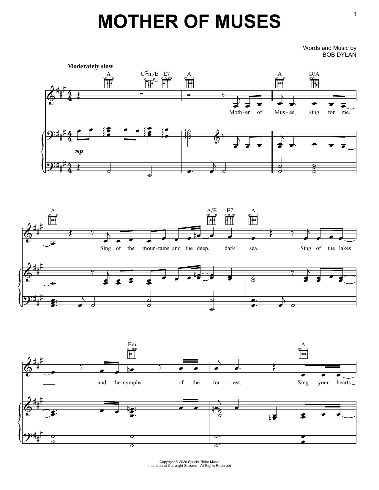 Bob Dylan Mother Of Muses Sheet Music Notes & Chords for Piano, Vocal & Guitar (Right-Hand Melody) - Download or Print PDF
