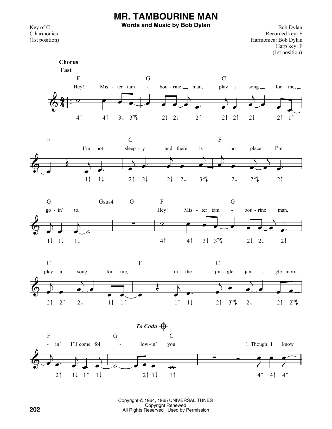 Bob Dylan Mr. Tambourine Man Sheet Music Notes & Chords for Banjo - Download or Print PDF