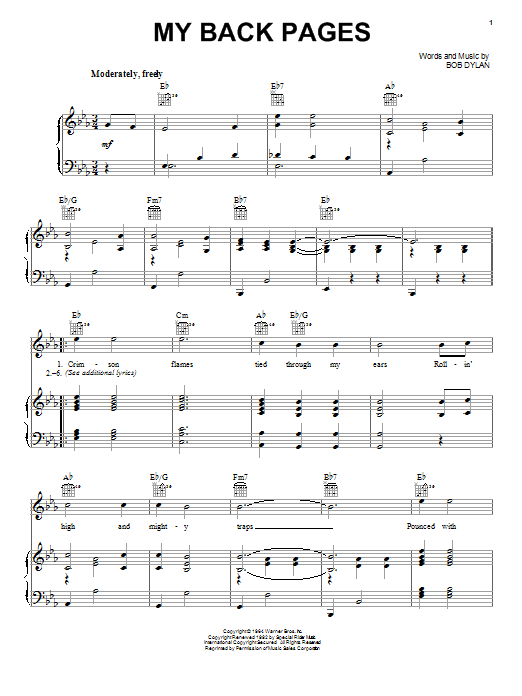 Bob Dylan My Back Pages Sheet Music Notes & Chords for Lyrics & Chords - Download or Print PDF
