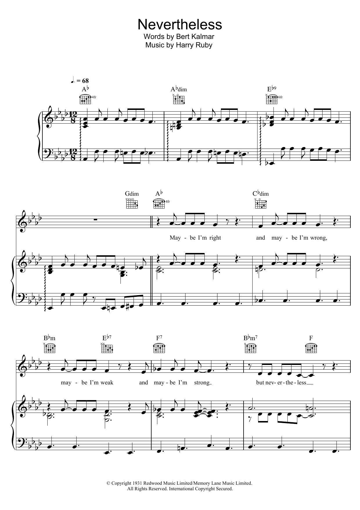 Bob Dylan Nevertheless Sheet Music Notes & Chords for Piano, Vocal & Guitar (Right-Hand Melody) - Download or Print PDF