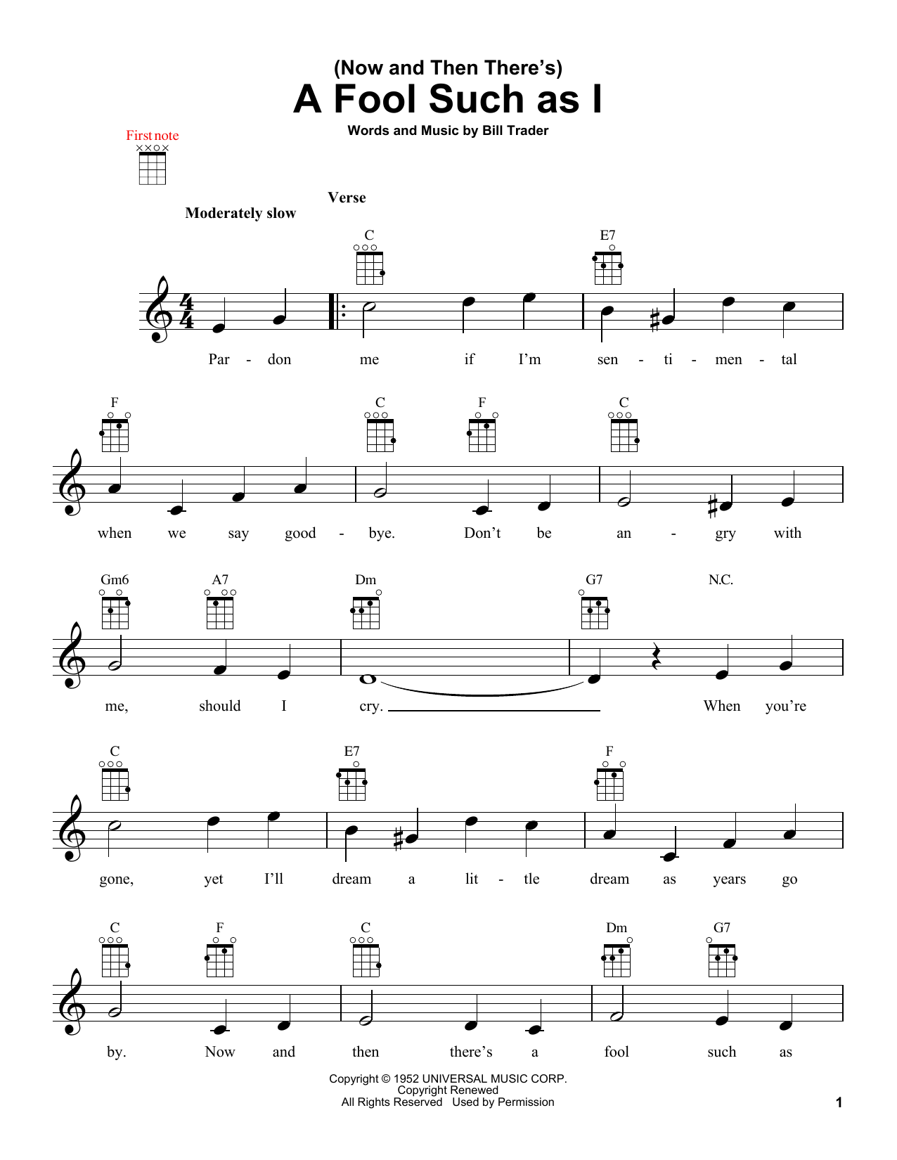 Bob Dylan (Now And Then There's) A Fool Such As I Sheet Music Notes & Chords for Ukulele - Download or Print PDF