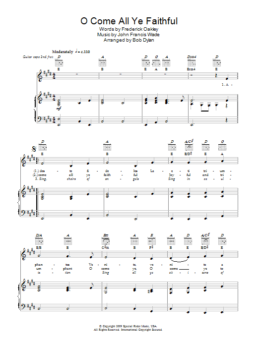 Bob Dylan O Come All Ye Faithful Sheet Music Notes & Chords for Piano, Vocal & Guitar (Right-Hand Melody) - Download or Print PDF Bob Dylan O Come All Ye Faithful Sheet Music Notes & Chords for Piano, Vocal & Guitar (Right-Hand Melody) - Download or Print PDF
