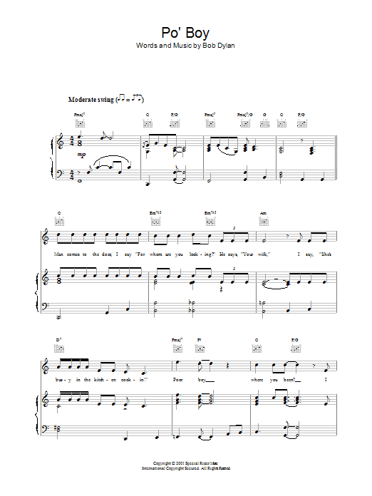 Bob Dylan Po' Boy Sheet Music Notes & Chords for Guitar Tab - Download or Print PDF