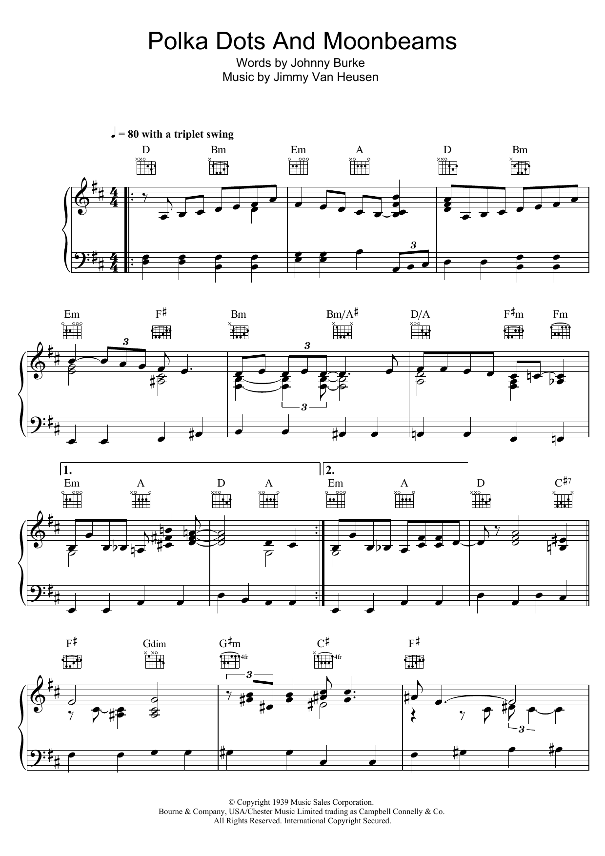Bob Dylan Polka Dots And Moonbeams Sheet Music Notes & Chords for Piano, Vocal & Guitar (Right-Hand Melody) - Download or Print PDF