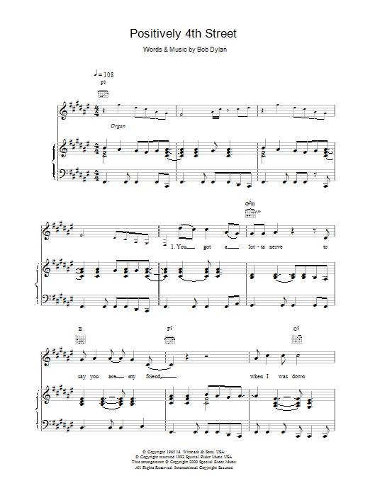 Bob Dylan Positively 4th Street Sheet Music Notes & Chords for Keyboard - Download or Print PDF