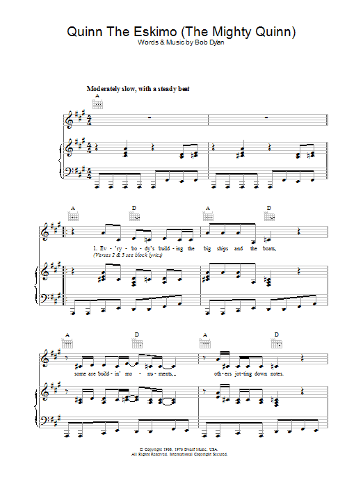Bob Dylan Quinn The Eskimo (The Mighty Quinn) Sheet Music Notes & Chords for Easy Piano - Download or Print PDF