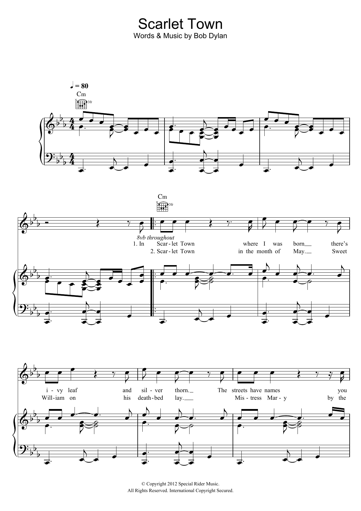 Bob Dylan Scarlet Town Sheet Music Notes & Chords for Piano, Vocal & Guitar (Right-Hand Melody) - Download or Print PDF