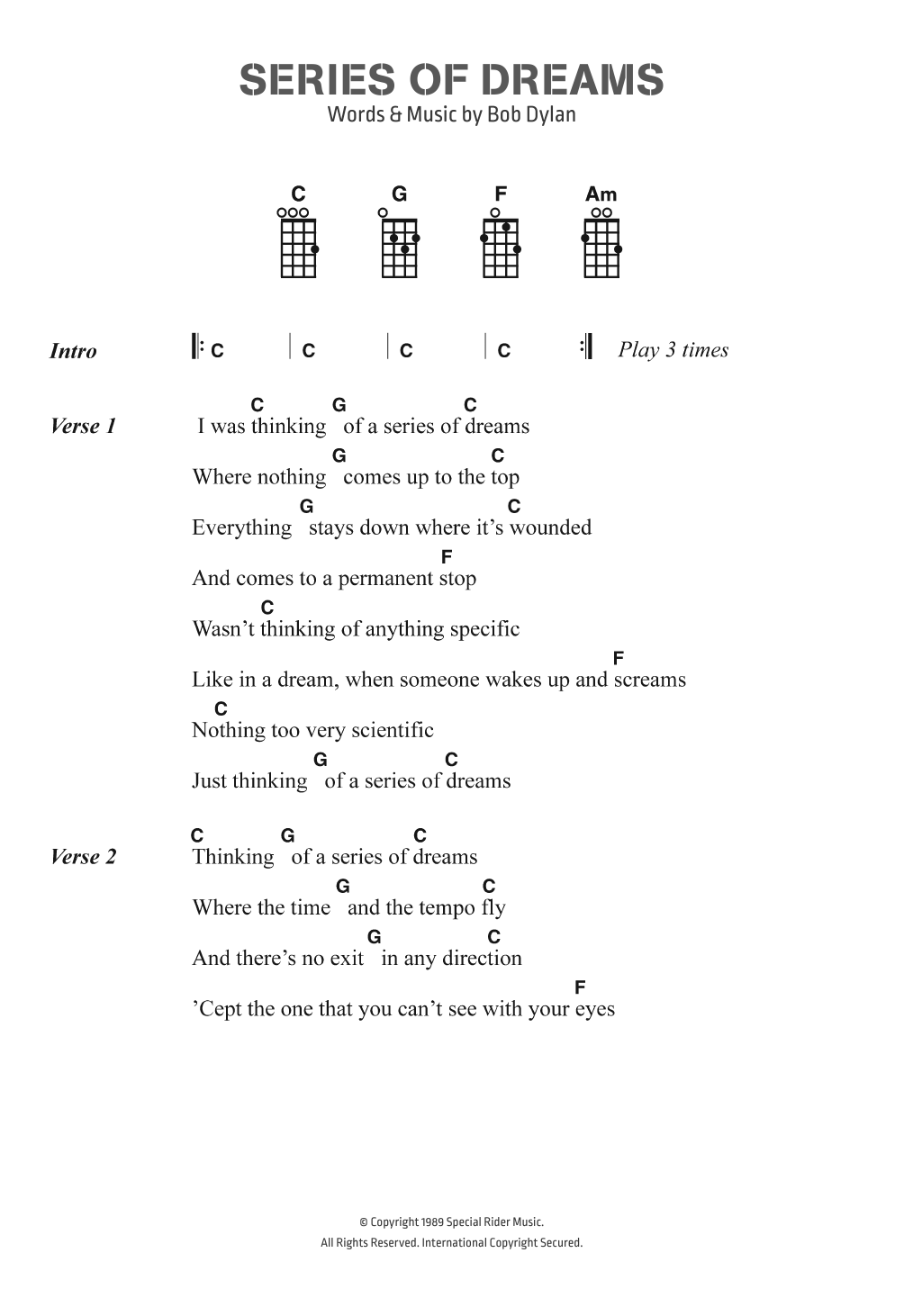 Bob Dylan Series Of Dreams Sheet Music Notes & Chords for Ukulele Lyrics & Chords - Download or Print PDF