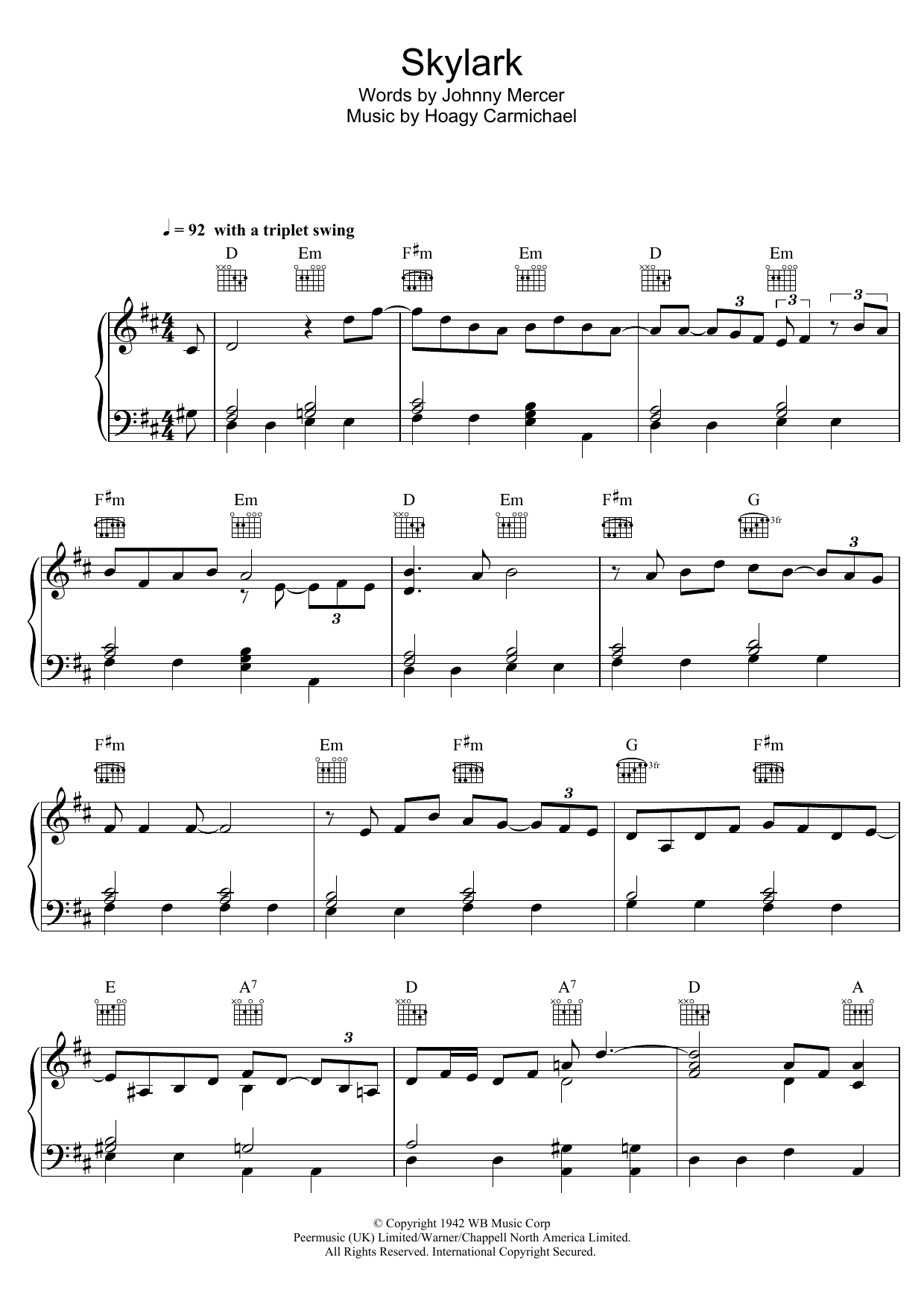 Bob Dylan Skylark Sheet Music Notes & Chords for Piano, Vocal & Guitar (Right-Hand Melody) - Download or Print PDF