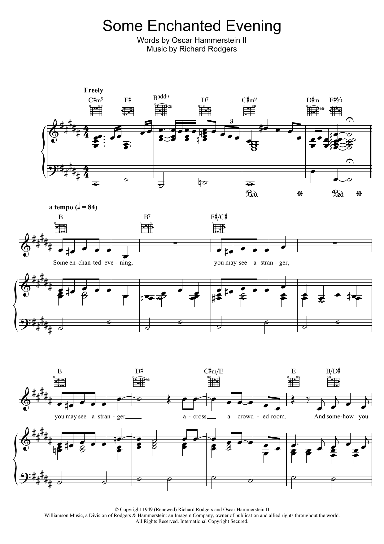 Bob Dylan Some Enchanted Evening (from South Pacific) Sheet Music Notes & Chords for Piano, Vocal & Guitar (Right-Hand Melody) - Download or Print PDF