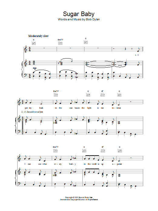 Bob Dylan Sugar Baby sheet music notes and chords. Download Printable PDF.