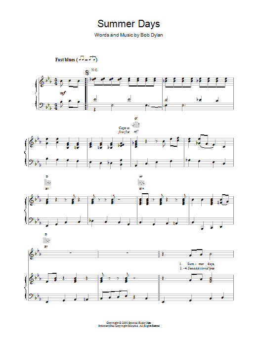 Bob Dylan Summer Days sheet music notes and chords. Download Printable PDF.
