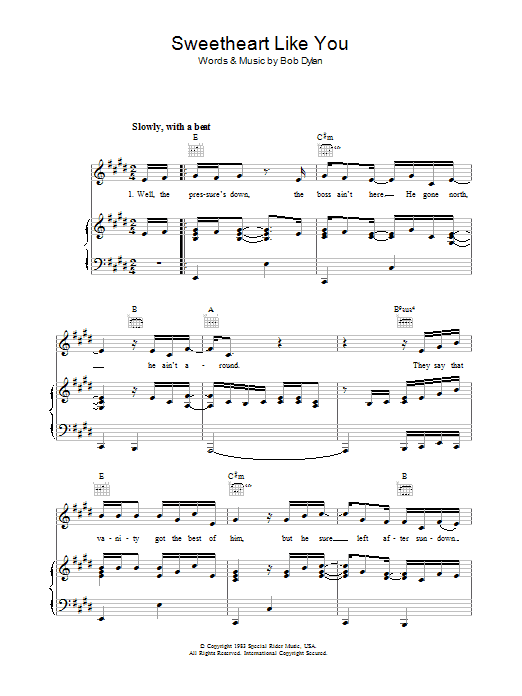 Bob Dylan Sweetheart Like You Sheet Music Notes & Chords for Piano, Vocal & Guitar (Right-Hand Melody) - Download or Print PDF