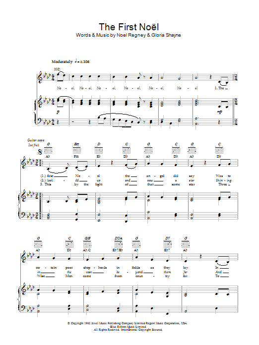 Bob Dylan The First Noel Sheet Music Notes & Chords for Piano, Vocal & Guitar (Right-Hand Melody) - Download or Print PDF