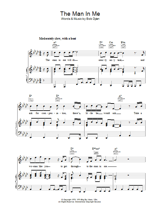 Bob Dylan The Man In Me Sheet Music Notes & Chords for Piano, Vocal & Guitar (Right-Hand Melody) - Download or Print PDF