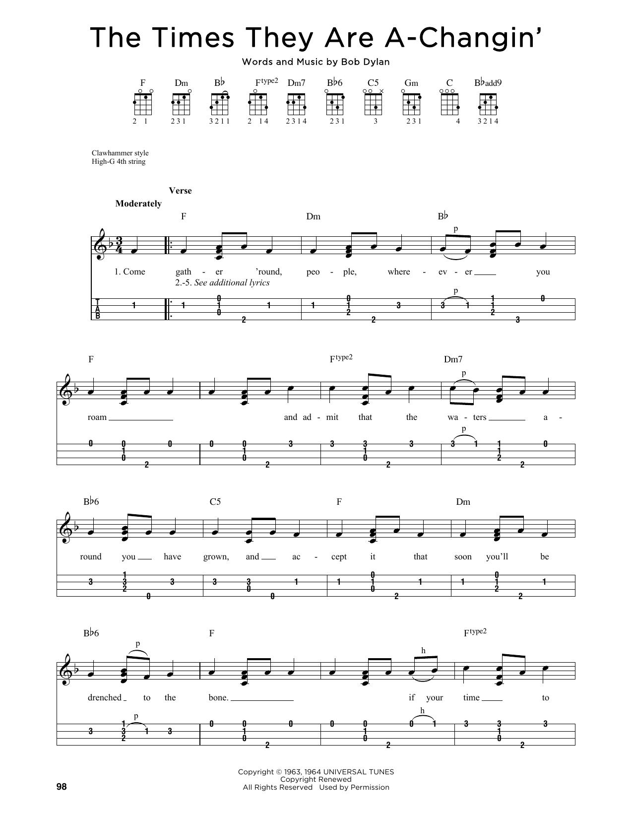 Bob Dylan The Times They Are A-Changin' (arr. Jim Schustedt) Sheet Music Notes & Chords for Ukulele - Download or Print PDF Bob Dylan The Times They Are A-Changin' (arr. Jim Schustedt) Sheet Music Notes & Chords for Ukulele - Download or Print PDF