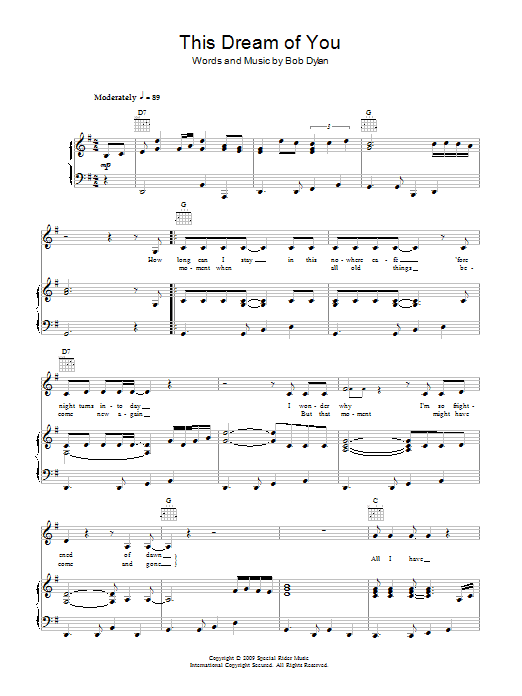 Bob Dylan This Dream Of You Sheet Music Notes & Chords for Piano, Vocal & Guitar (Right-Hand Melody) - Download or Print PDF