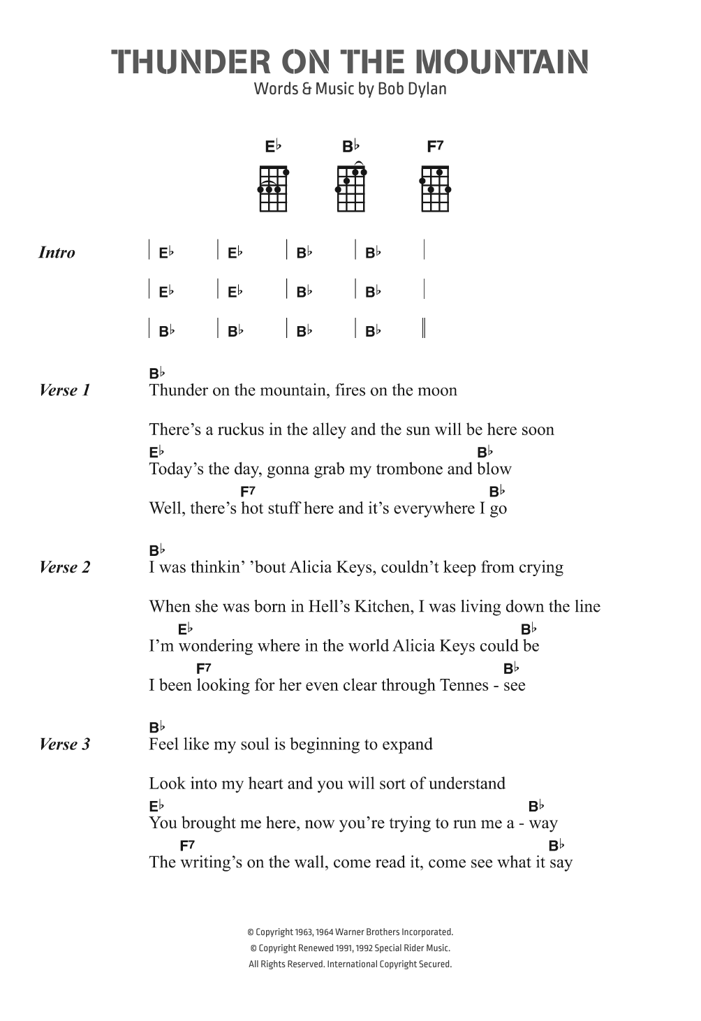Bob Dylan Thunder On The Mountain Sheet Music Notes & Chords for Ukulele Lyrics & Chords - Download or Print PDF
