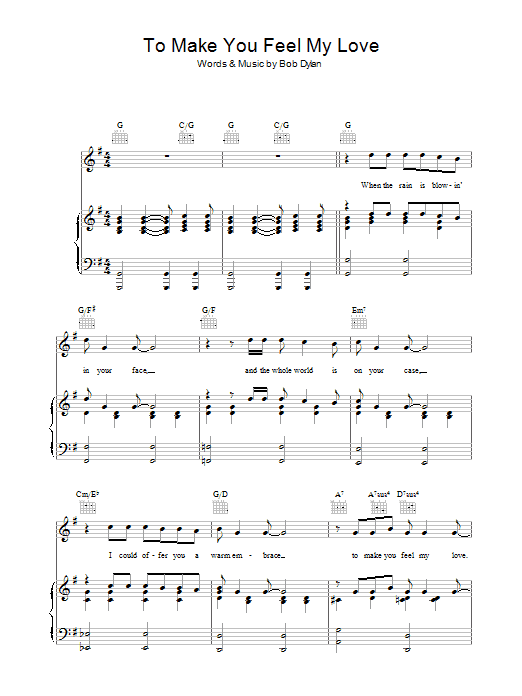 Bob Dylan Make You Feel My Love Sheet Music Notes & Chords for Piano, Vocal & Guitar (Right-Hand Melody) - Download or Print PDF Bob Dylan Make You Feel My Love Sheet Music Notes & Chords for Piano, Vocal & Guitar (Right-Hand Melody) - Download or Print PDF
