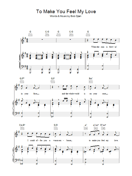 Bob Dylan Make You Feel My Love Sheet Music Notes & Chords for Piano, Vocal & Guitar (Right-Hand Melody) - Download or Print PDF