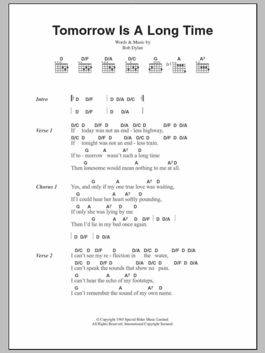 Bob Dylan Tomorrow Is A Long Time Sheet Music Notes & Chords for Ukulele Lyrics & Chords - Download or Print PDF