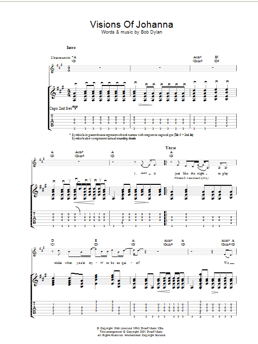 Bob Dylan Visions Of Johanna Sheet Music Notes & Chords for Lyrics & Chords - Download or Print PDF