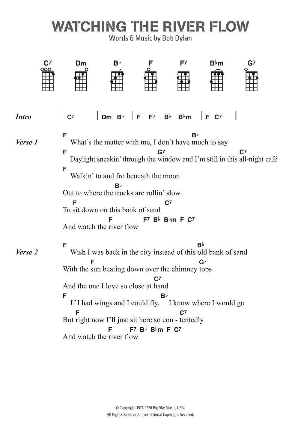 Bob Dylan Watching The River Flow Sheet Music Notes & Chords for Ukulele Lyrics & Chords - Download or Print PDF