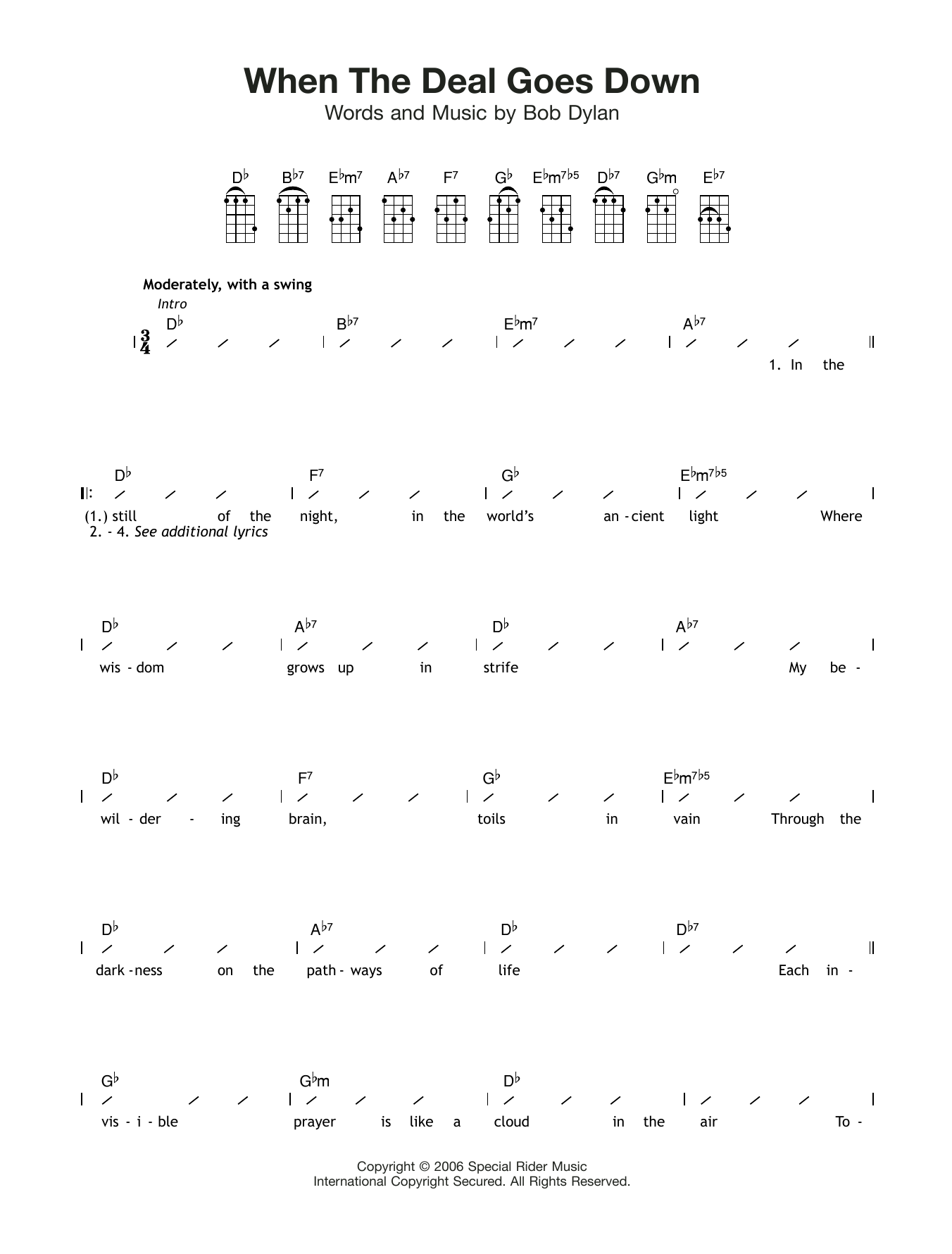 Bob Dylan When The Deal Goes Down Sheet Music Notes & Chords for Lyrics & Chords - Download or Print PDF