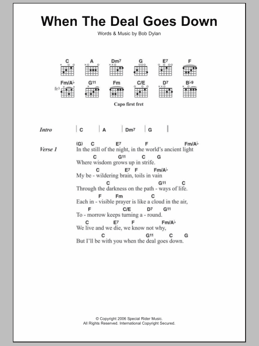 Bob Dylan When The Deal Goes Down Sheet Music Notes & Chords for Lyrics & Chords - Download or Print PDF