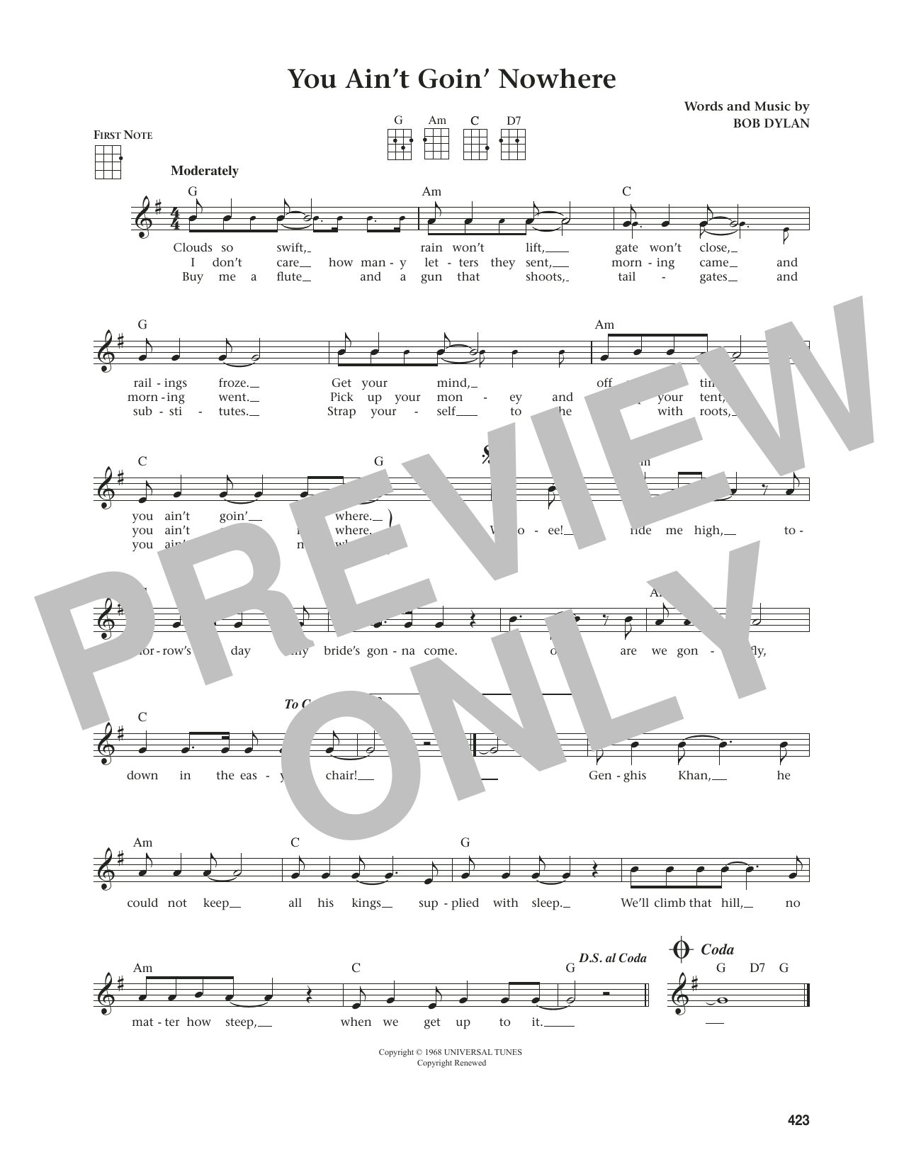 Bob Dylan You Ain't Goin' Nowhere (from The Daily Ukulele) (arr. Jim Beloff) Sheet Music Notes & Chords for Ukulele - Download or Print PDF