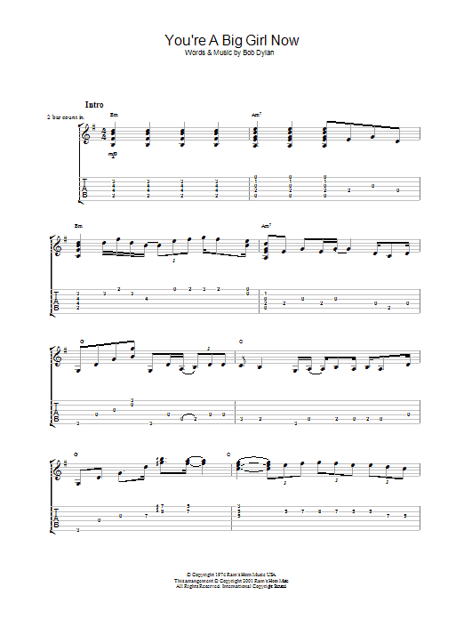 Bob Dylan You're A Big Girl Now Sheet Music Notes & Chords for Lyrics & Chords - Download or Print PDF