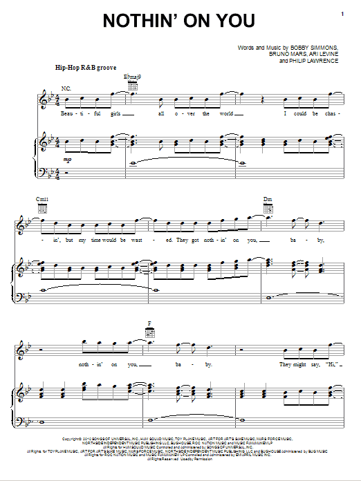 B.o.B. featuring Bruno Mars Nothin' On You Sheet Music Notes & Chords for Voice - Download or Print PDF