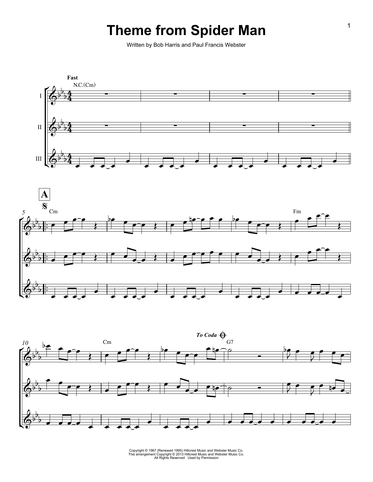 Bob Harris Theme From Spider-Man Sheet Music Notes & Chords for Ukulele Ensemble - Download or Print PDF