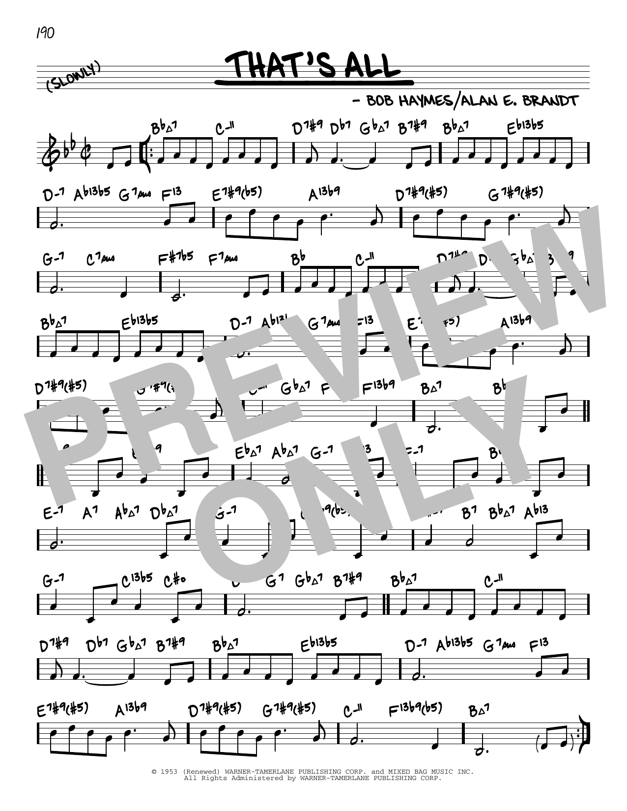 Bob Haymes That's All (arr. David Hazeltine) Sheet Music Notes & Chords for Real Book – Enhanced Chords - Download or Print PDF