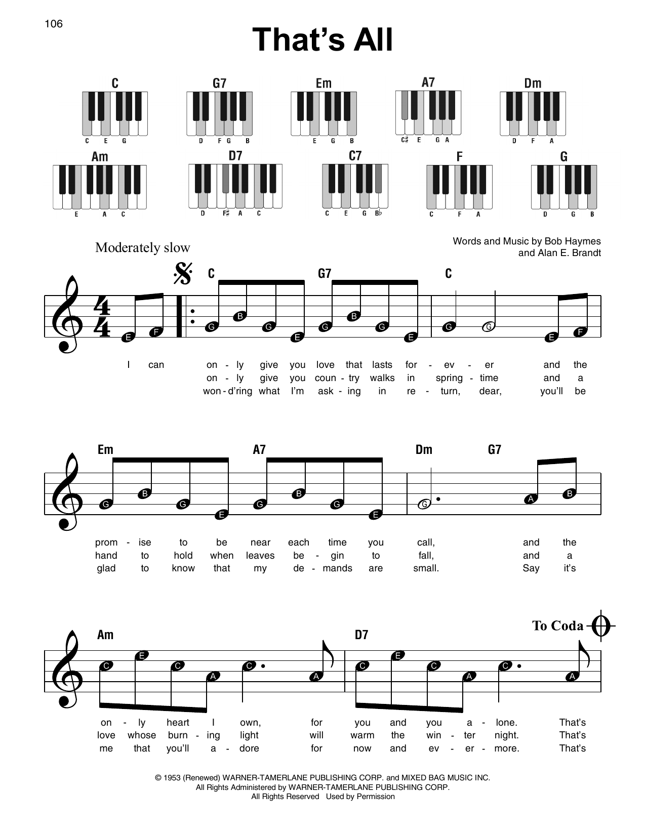 Bob Haymes That's All Sheet Music Notes & Chords for Real Book – Melody & Chords - Download or Print PDF