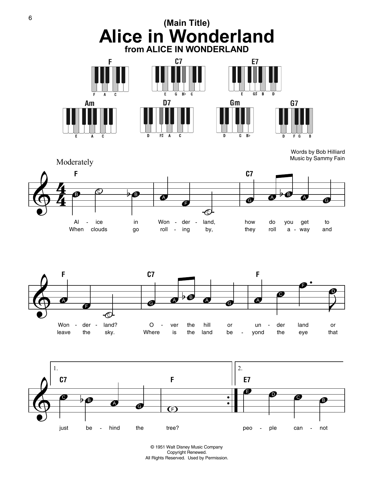 Bob Hilliard Main Title (Alice In Wonderland) Sheet Music Notes & Chords for SPREP - Download or Print PDF