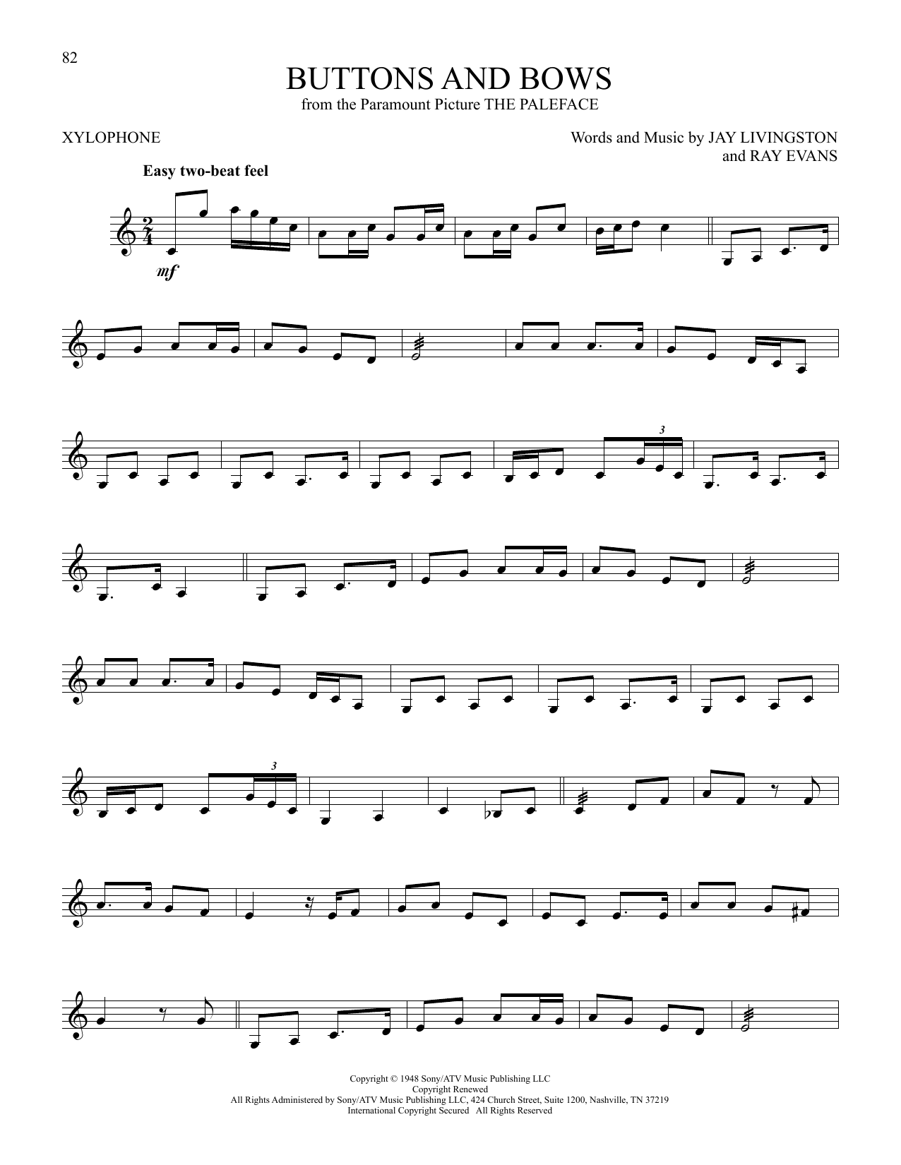 Bob Hope Buttons And Bows (from The Paleface) Sheet Music Notes & Chords for Xylophone Solo - Download or Print PDF