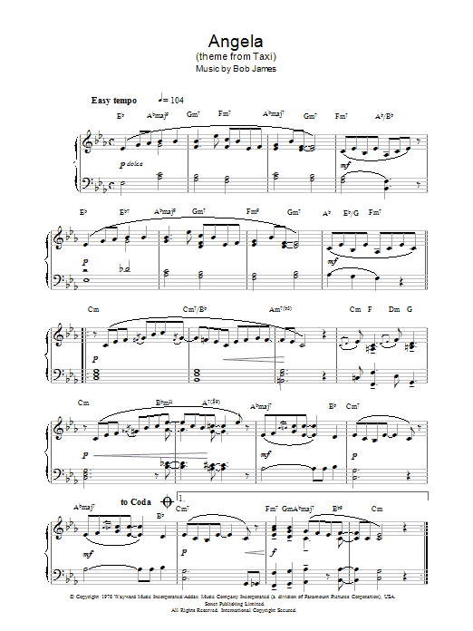 Bob James Angela (theme from Taxi) Sheet Music Notes & Chords for Piano - Download or Print PDF