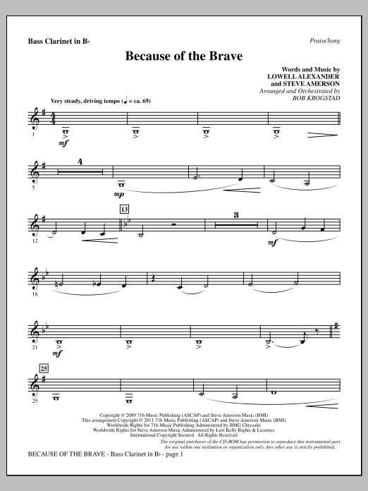 Bob Krogstad Because Of The Brave - Bass Clarinet Sheet Music Notes & Chords for Choir Instrumental Pak - Download or Print PDF