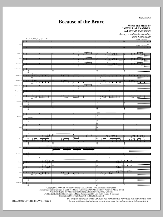 Bob Krogstad Because Of The Brave - Full Score Sheet Music Notes & Chords for Choir Instrumental Pak - Download or Print PDF