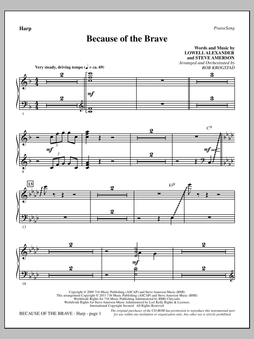 Bob Krogstad Because Of The Brave - Harp Sheet Music Notes & Chords for Choir Instrumental Pak - Download or Print PDF